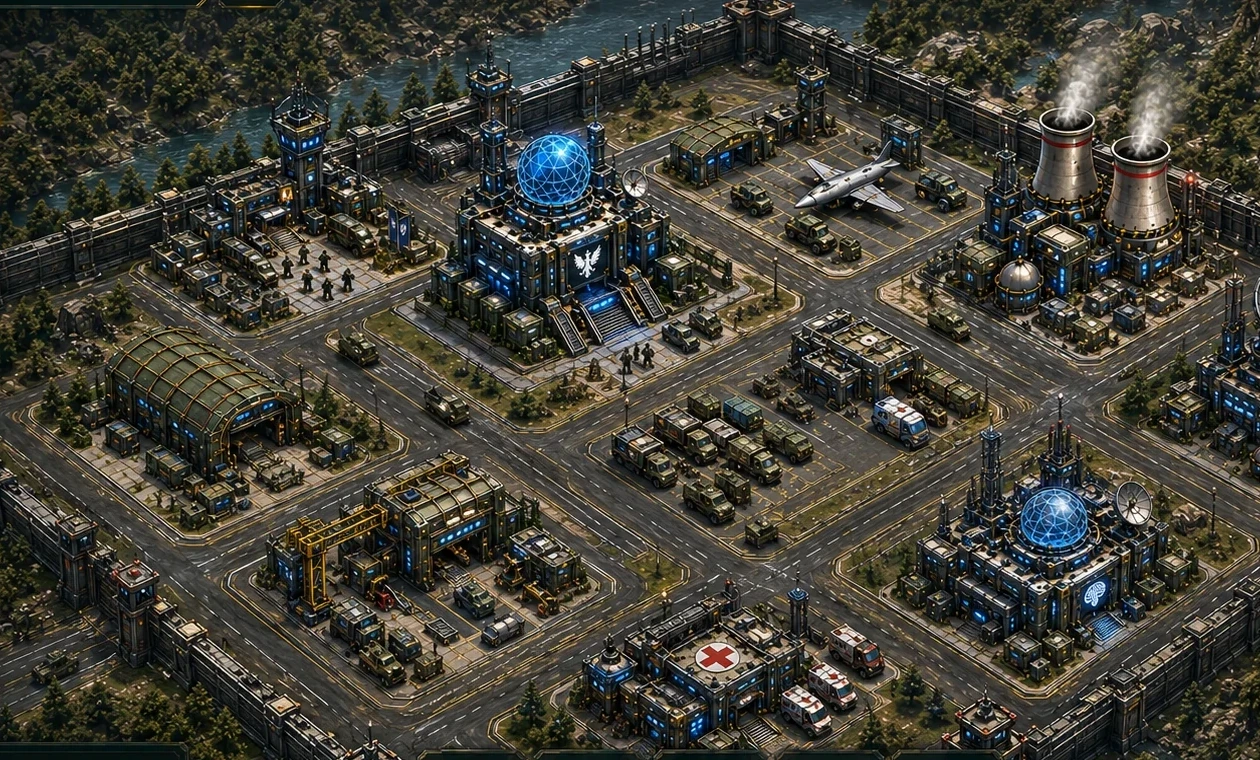 Graficzny widok nowoczesnej bazy dowodzenia w FRONTLINE: Dominion